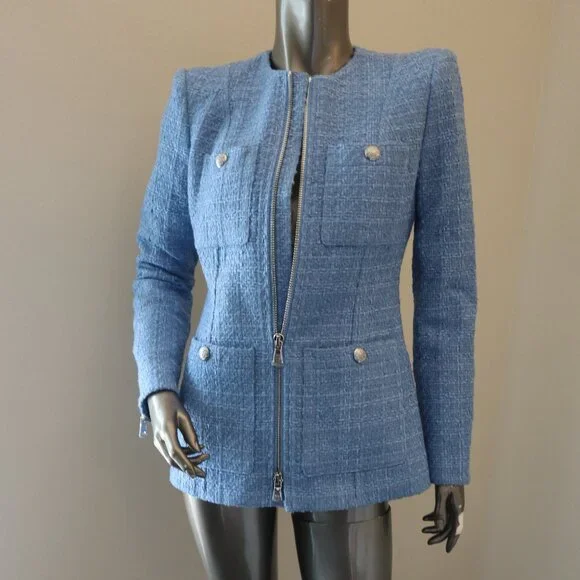 Veronica Beard Agni Dickey Jacket Skylight Tweed Zip Jacket Fit is LG New Tags - Picture 8 of 10